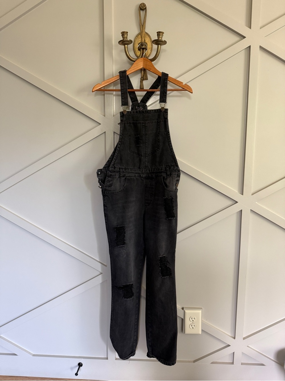 Love Tree Black Distressed Denim Overalls